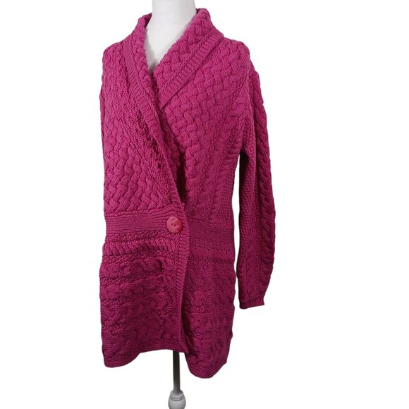 Aran Crafts Sweaters - NWOT Aran Crafts Ireland 100% Merino Wool Long Cardigan Pink, SZ Large Lagenlook